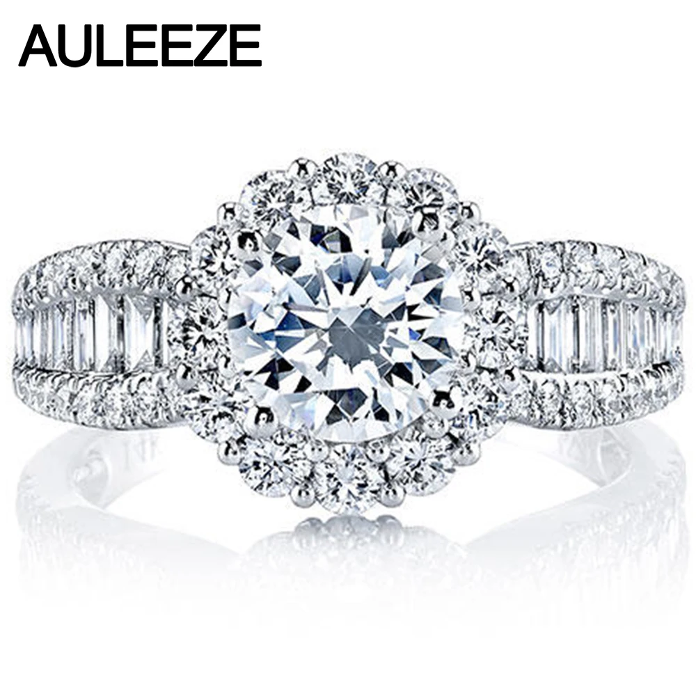 Цветочный мотив кластера Halo 1.25CT круглой огранки Настоящее Moissanites 14 к 585 Белое золото кольцо в группе Лаборатория Grown ювелирные изделия из чистых бриллиантов