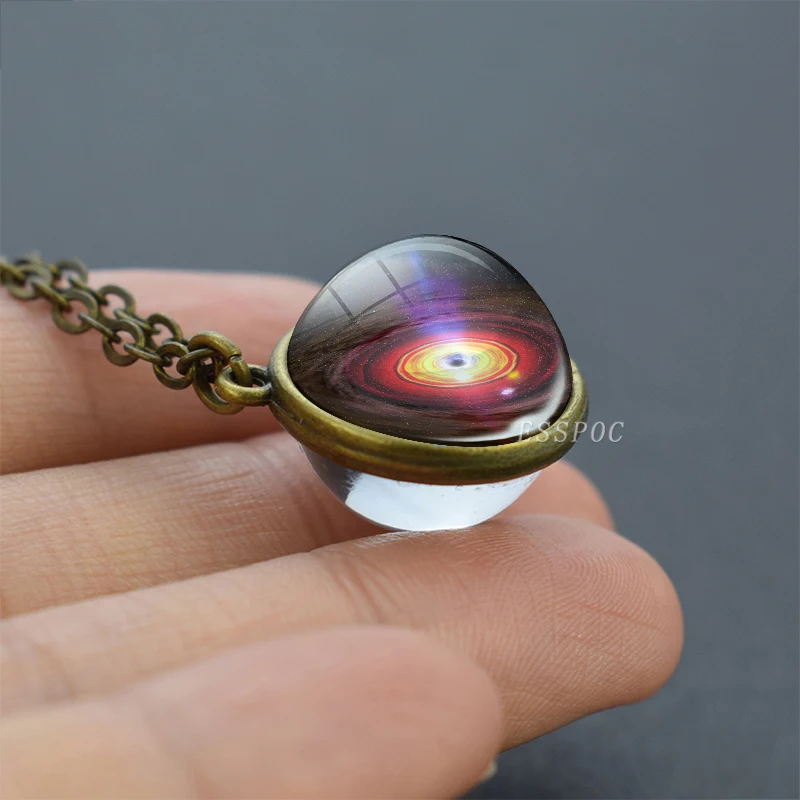 Винтажное ожерелье Вселенная с солнечной системой Galaxy Planet двухстороннее
