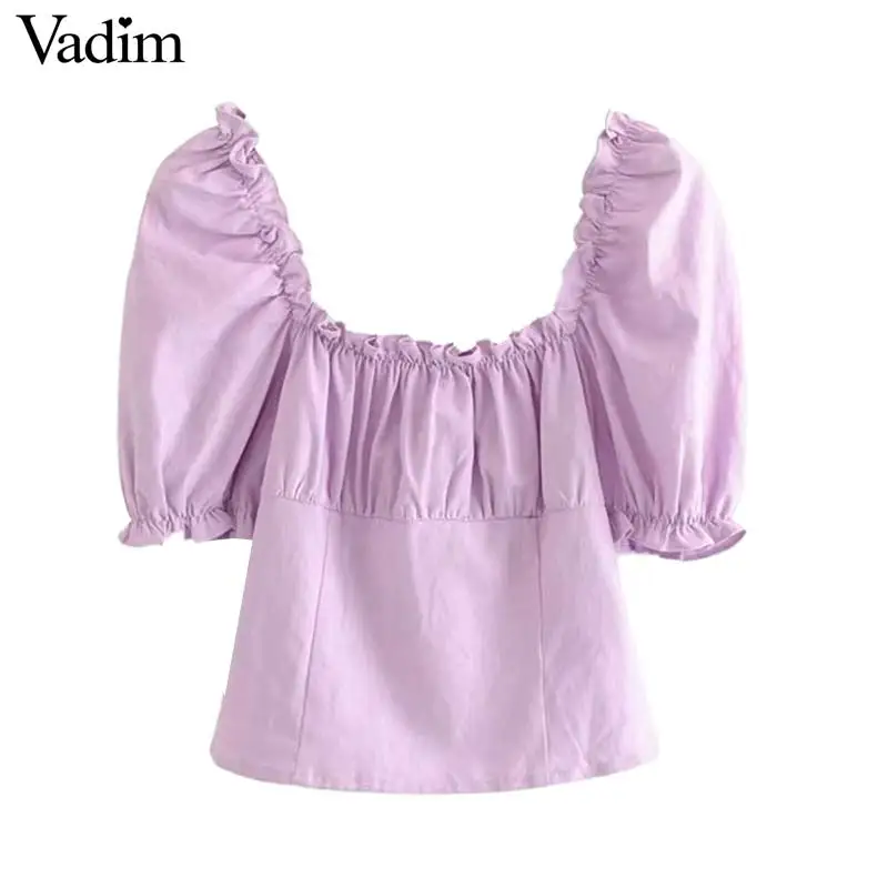 Vadim милый женский фиолетовый укороченный топ квадратный воротник короткий рукав