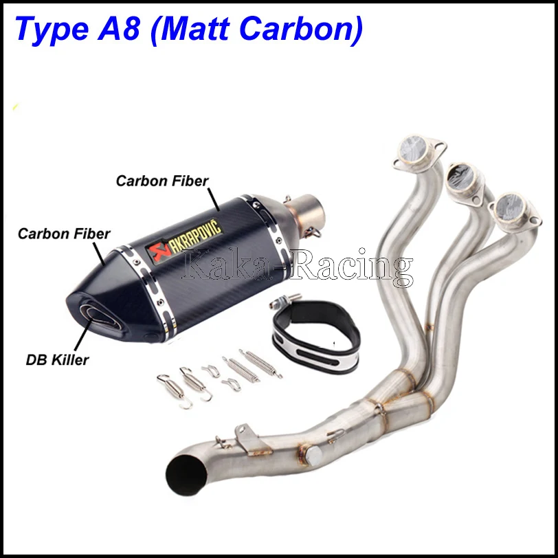 Type A8(Mett Carbon) MT09 FZ09 мотоциклетная выхлопная система без шнуровки Модифицированная труба Akrapovic глушитель из углеродного волокна для Yamaha MT-09 FZ-09 - Цвет: Type A8(Mett Carbon)