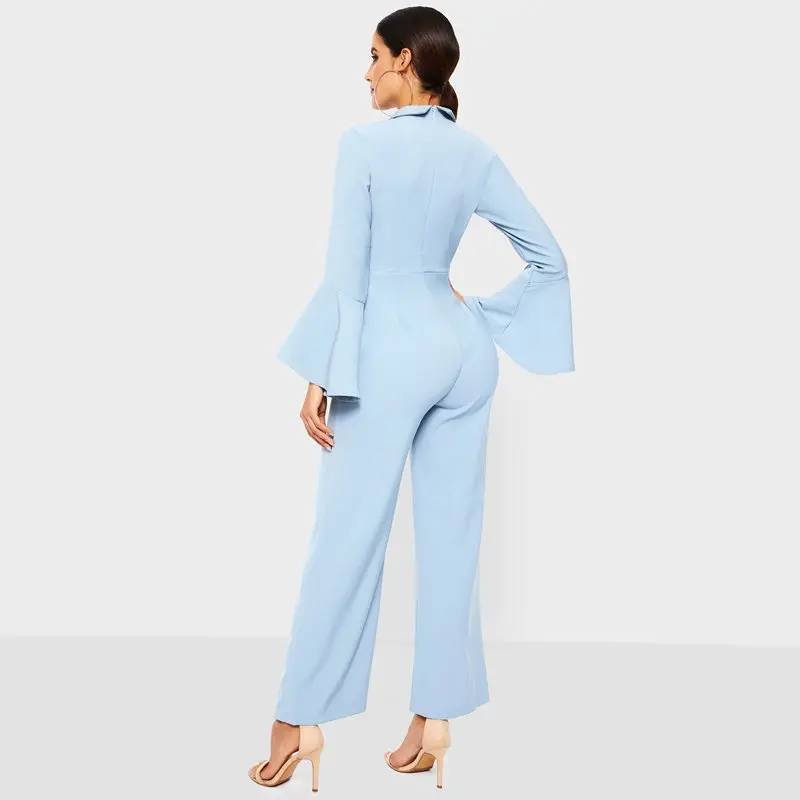 Женский офисный комбинезон с широкими штанинами модный элегантный розовый