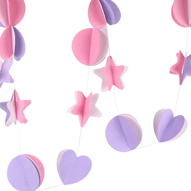 

3 м Красочная 3D звезда круглая сердце Бумажная гирлянда висячие украшения для свадьбы День рождения Babyshower Декор вечерние ринки