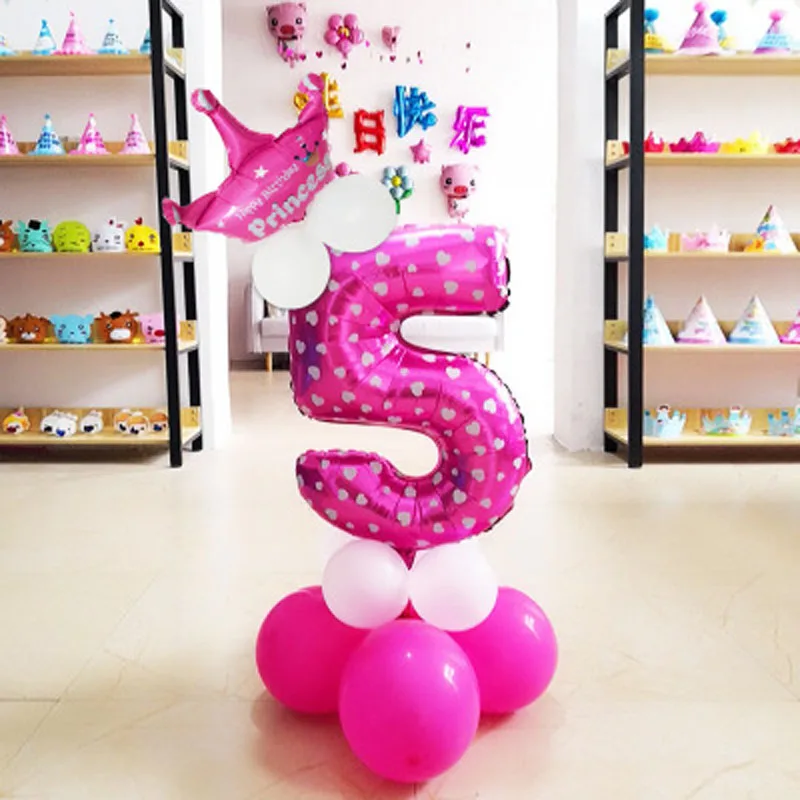 Pink5 Tofok 1 комплект DIY вечерние воздушные шары синий розовый день рождения свадьба воздушный шар из фольги Корона шары Дети мальчик девочка вечерние шары с цифрами - Цвет: Pink5