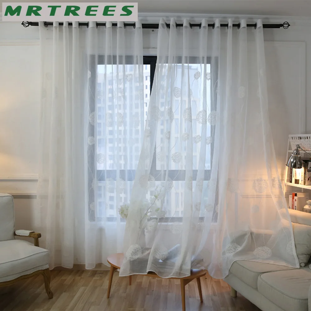Белый MRTREES белый вышитый Sheer гардины тюль для Гостиная Спальня Кухня вуаль шторы для окна шторы белый вышитый Sheer гардины тюль для Гостиная Спальня Кухня вуаль шторы для окна шторы - Цвет: Белый