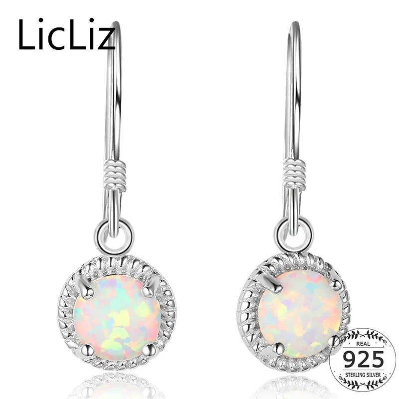 

LicLiz 925 Sterling Silver Fire Opal Dangle Earrings Hook Drop Earrings Women Ear Piercing Earing Gemstone Earrings Drops LE0298