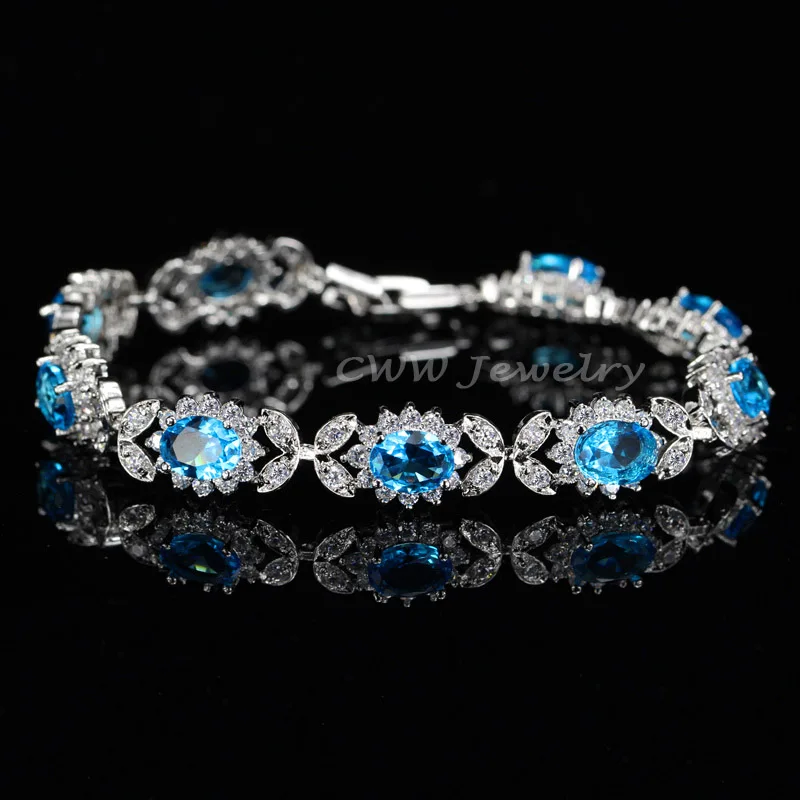 light blue CWWZircons Романтический для женщин 925 пробы серебряные ювелирные изделия Голубой австрийский кристалл любовь дружбы браслет для CB172 - Окраска металла: light blue