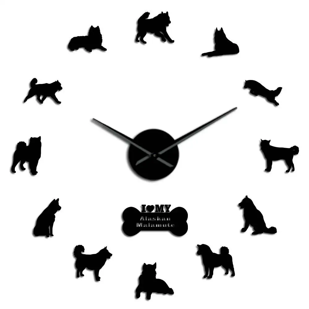 Black Alaskan Malamute собака порода настенные DIY настенные часы подарок на новоселье кварцевые акриловые зеркальные наклейки животные Домашние часы - Цвет: Black