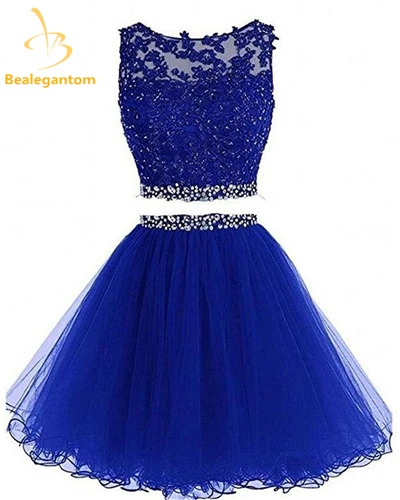 royal blue Bealegantom Черпак из двух частей Мини ТРАПЕЦИЕВИДНОЕ платье для выпускного вечера с аппликацией выпускное платье QA1083 - Цвет: royal blue