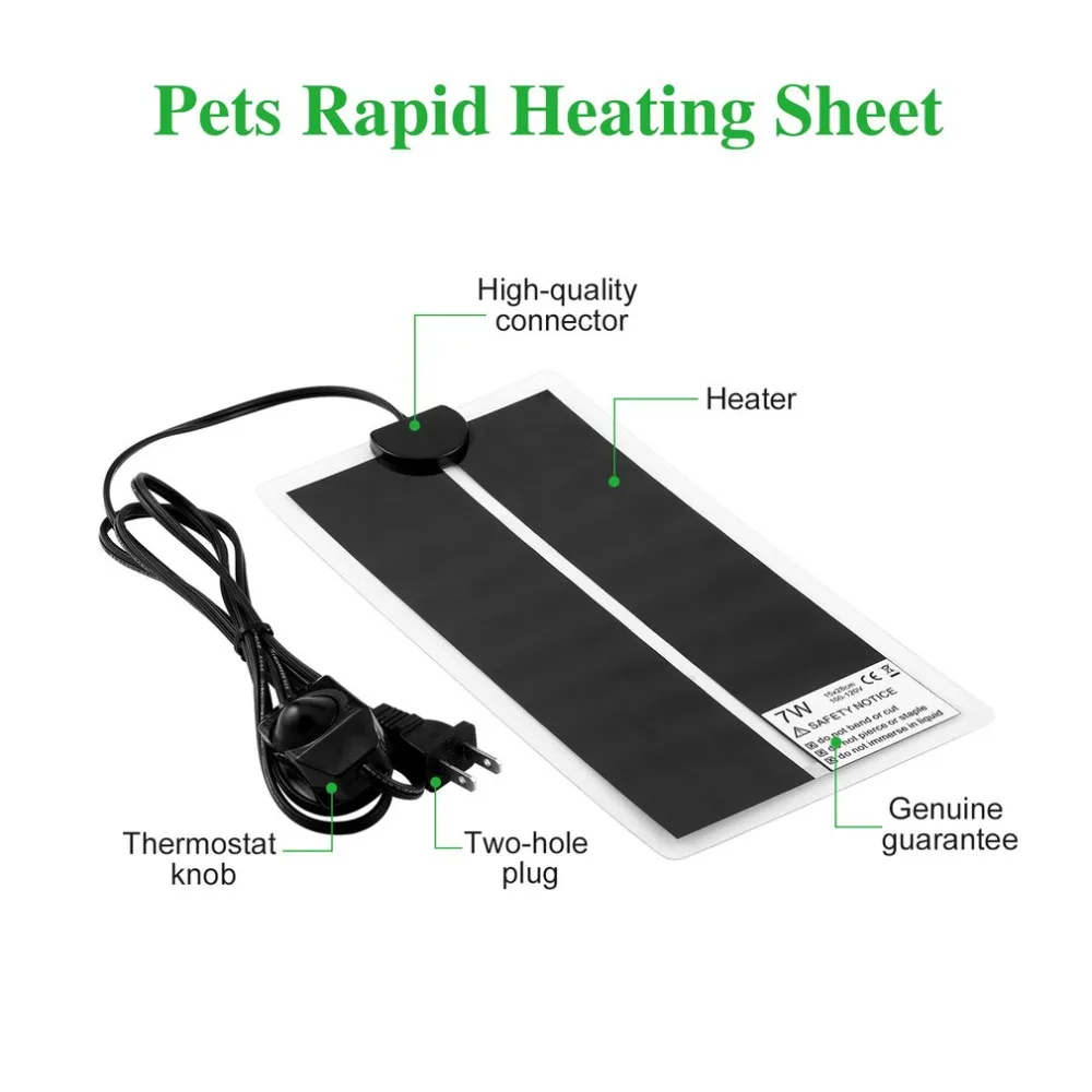 110V 7W Pet Быстрый нагревательный лист рептилия гусеничный Водонепроницаемый