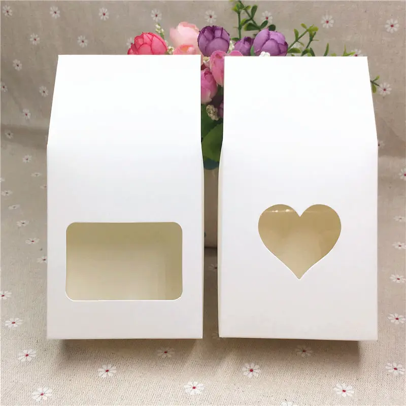 24pcs/Lot Solid Color White Brown Standing Kraft Paper Sealing Bags For Apple Chocolate Boxes With PVC Heart Square Window | Дом и сад