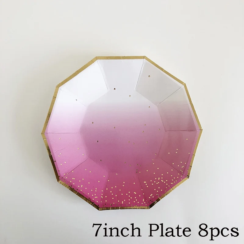 7inch Plate 8pcs Вечерние тарелки с розовыми радужными золотыми точками, обеденные тарелки/чашки/соломинки/салфетки, тарелки для вечеринки, дня рождения, свадьбы, мероприятия, декоративная столовая посуда - Цвет: 7inch Plate 8pcs