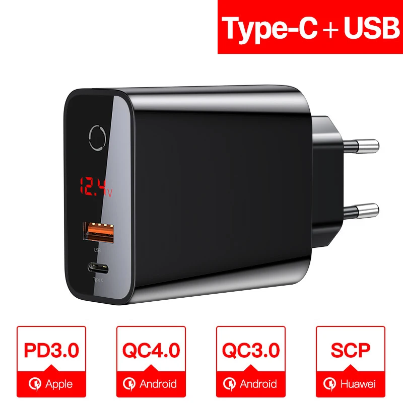 Black Baseus Quick Charge 4,0 3,0 USB зарядное устройство для iPhone 11 Pro Max samsung Xiaomi huawei SCP QC4.0 PD быстрое настенное зарядное устройство для мобильного телефона - Тип штекера: Black