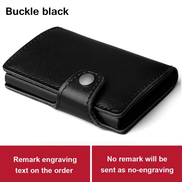 Buckle black Индивидуальный мужской алюминиевый кошелек из натуральной кожи, Карманный держатель для карт, RFID Блокировка, Мини автоматический кошелек для кредитных карт, подарок - Цвет: Buckle black