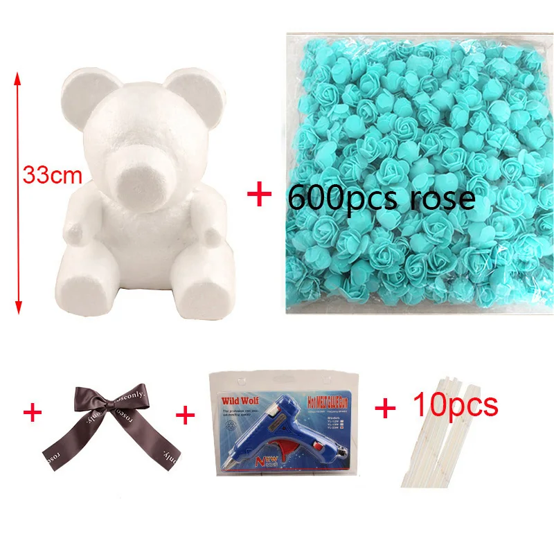Rose Bear Set 10 DIY Роза аксессуары в виде мишки мешок пены медведь плесень 200 шт PE искусственные розы цветок головы Роза медведь собака удачи плесень - Цвет: Rose Bear Set 10