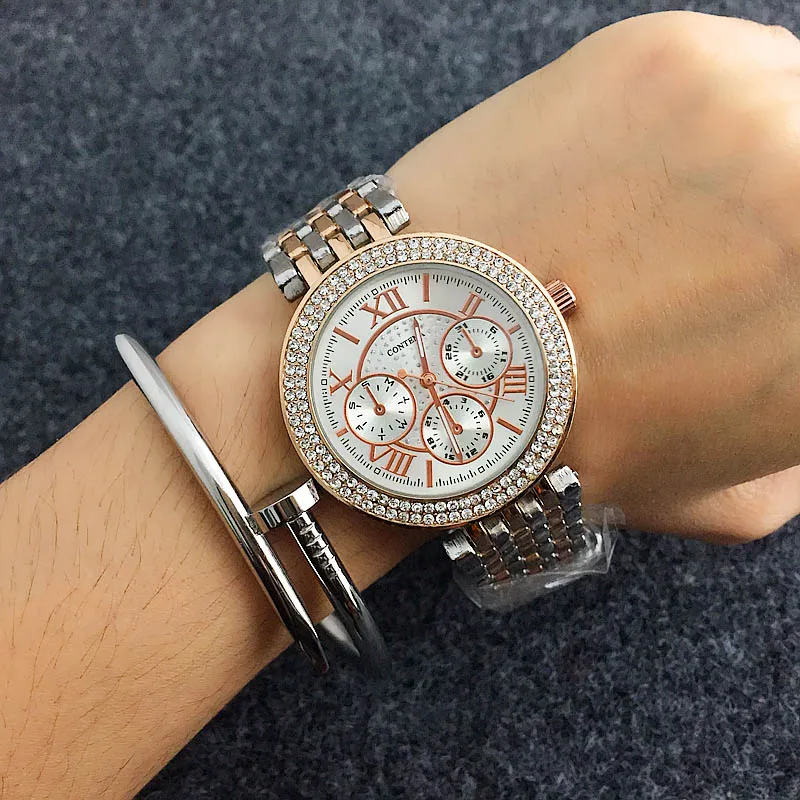 Relogio feminino CONTENA роскошные стразы женские часы модные золотые часы полностью стальные женские часы saat - Цвет: 1
