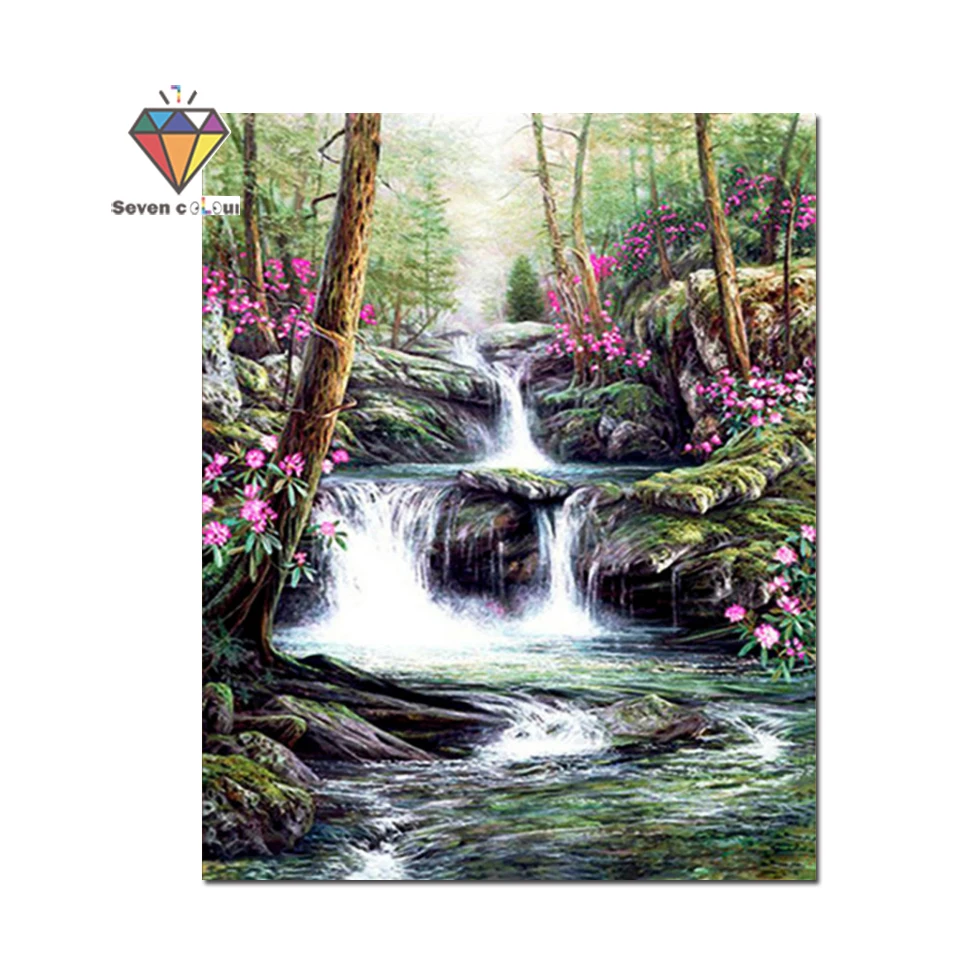 diamond embroidery diy Waterfall Landscape painting 5d mosaic home decor | Дом и сад