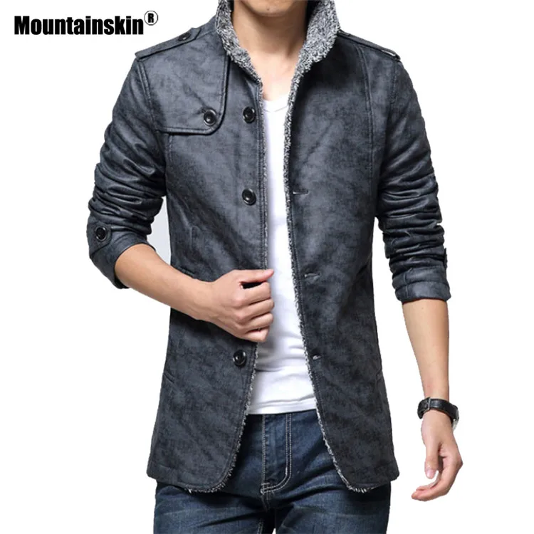 Dark Blue Горные мужские кожаные куртки, зимнее теплое пальто, толстая верхняя одежда, мужская мотоциклетная куртка с защитой от царапин, брендовая одежда 8XL SA593 - Цвет: Dark Blue