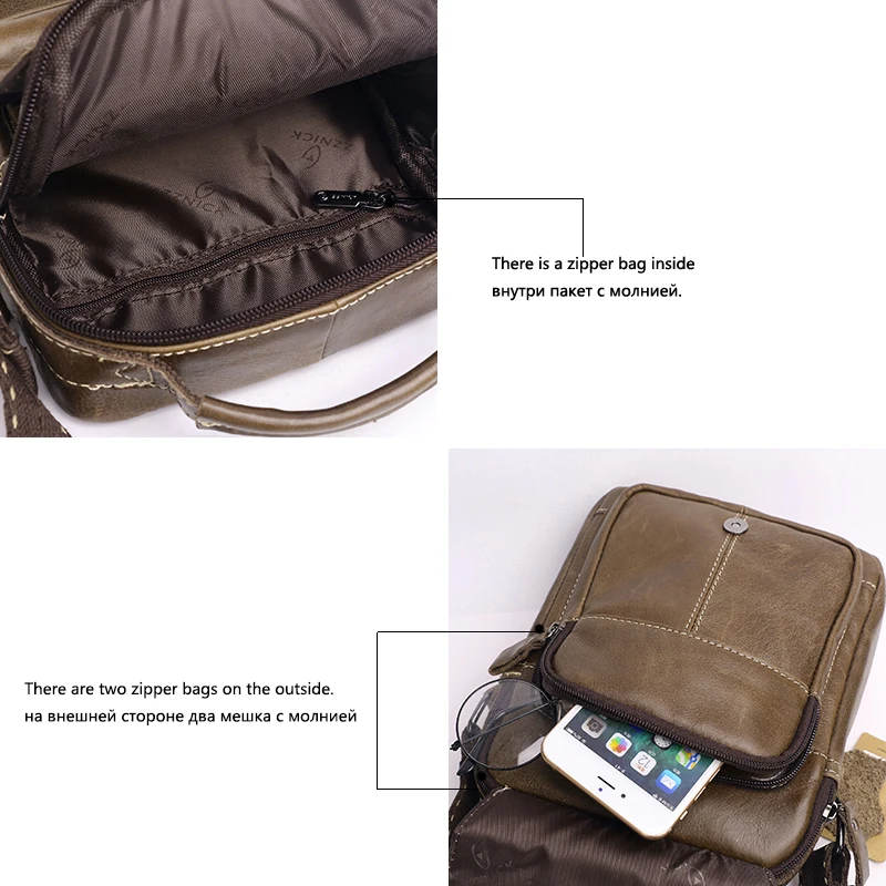 Men's bag Genuine Leather Men Shoulder Bag Handbag Crossbody Hand Bags for Men Fashion Zipper Messenger Bags ZZNICK