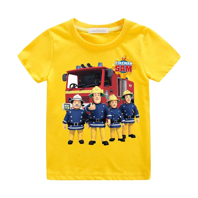 Yellow T-shirts Детские футболки с рисунком пожарного Сэма для мальчиков и девочек Детские футболки с короткими рукавами, детские летние футболки с круглым вырезом, топ, костюм одежда для малышей, ZA074 - Цвет: Yellow T-shirts
