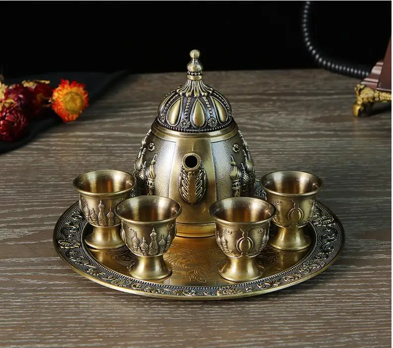 European 6pcs/set bronze color decorative wine set whiskey decanter kitchen accessories home bar set JJ098