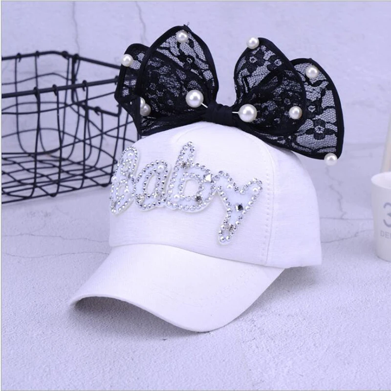 Бейсболка детская с большим бантом милая сетчатая Кепка жемчужинами блестящий