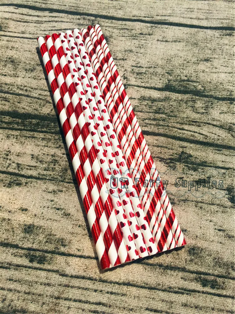 300 шт. Фольга Красной полосой сердце Бумага Соломинки авиации первый день