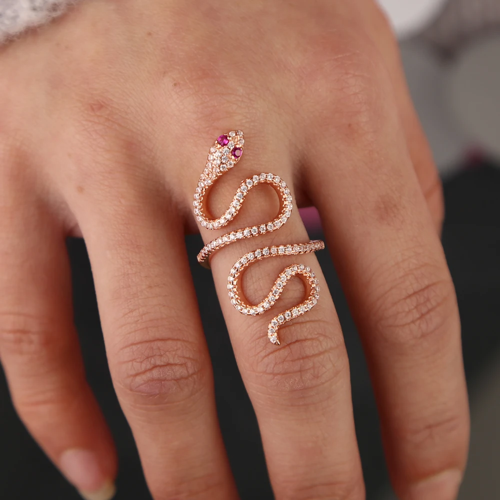 New Arrived Open Size Long Snake Ring Rose Gold Color Multi Wrap Women Full Finger Shaped Cz Fashion Jewelry | Украшения и