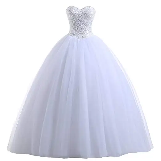 White ANGELSBRIDEP Милая Vestidos De 15 Anos Quinceanera платье блестящие Бисер для вечерние партия Сексуальная Тюль дебютантка платье - Цвет: White