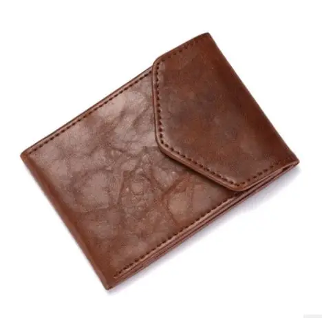 dark brown Новинка, искусственная кожа Crazy Horse, ID, держатели для банковских карт, портмоне для женщин и мужчин, RFID блокирующий кошелек, деловой Тонкий чехол для кредитных карт - Цвет: dark brown