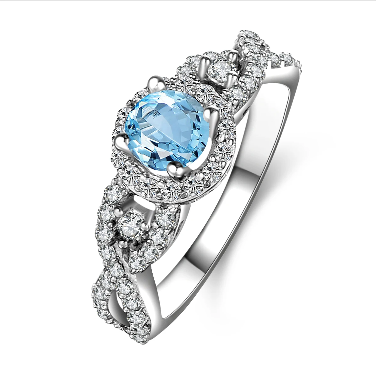 

QYI Fashion Natural Gemstone Ring Real 925 Sterling Silver 0.8 ct Round Cut Natural Light Blue Topaz Trendy Jewelry For women