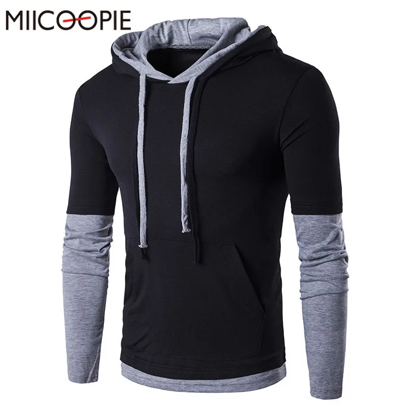 2017 новая модная мужская футболка с длинным рукавом капюшоном Мужская из хлопка