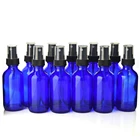 Флаконы-распылители из голубого кобальта, 12 шт., 2 унции, 60 мл, с черным мелким распылителем для эфирных масел, многоразовая очистка ароматерапии