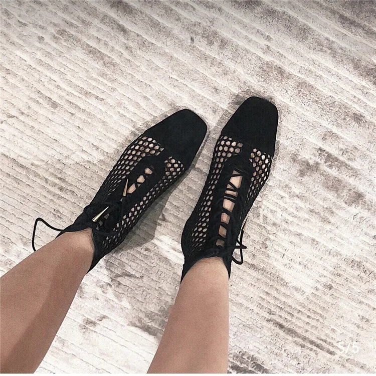 Женские ажурные ботинки со звездами Подиумные сетчатые с перекрестной шнуровкой