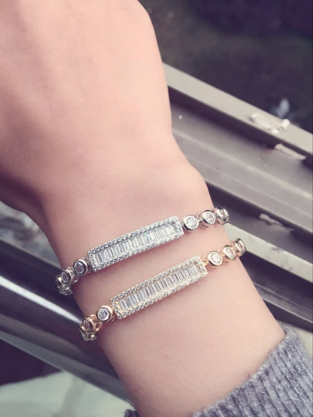 bling имитация циркония длинные cz бар Регулировка коробки цепи размеры женский теннисный браслет