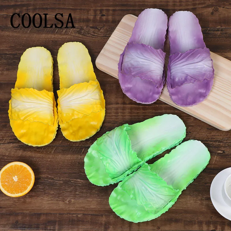 

Women's Slippers Home Bathroom Flip Flops Funny Shoes Cabbage Flat Non Slip Soft Slip On Outdoor Slides Lady Summer Beach Shoes