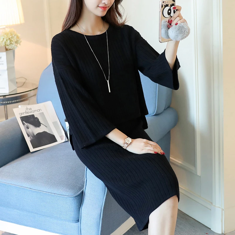 

Elegant Women Two Piece Set New Spring Autumn Female Pullover Sweater Slim Skirt Knitted Suit Woman Suits Clothing Ladies Set