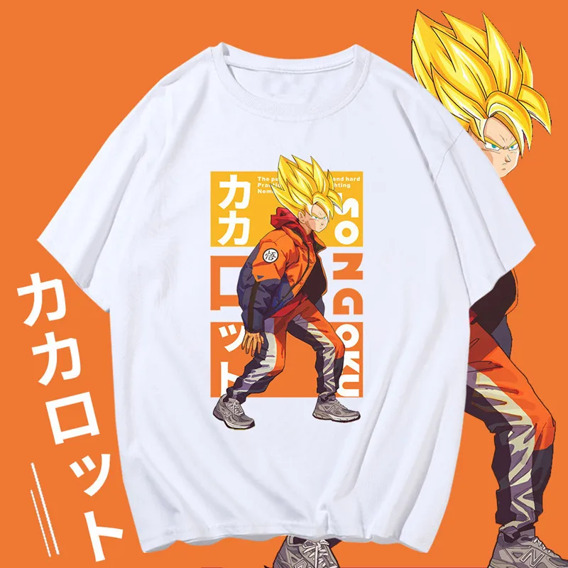 Большие размеры 100% хлопок футболка с драконом Супер Saiyan Goku vegeta летняя коротким
