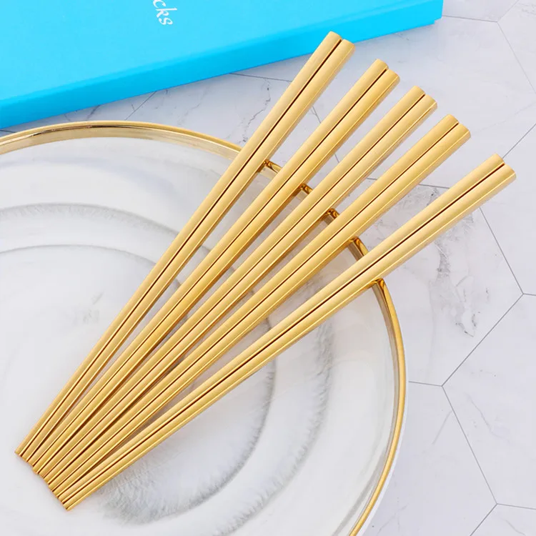 Gold 5 Pairs 5 Pairs Gold Chopsticks Set Stainless Steel Chopsticks Sushi Japanese Durable Black Korean Chopsticks Set Plated ChopSticks - Цвет: Gold 5 Pairs