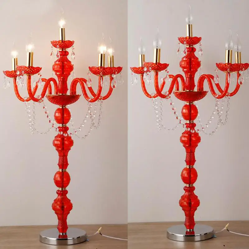 Red led candlestick wedding floor lamp candelabra candle holders vintage Home Decor crystal table E14 stand | Лампы и освещение