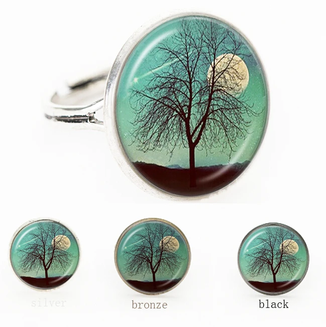 Винтажные стеклянные кольца с кабошоном Tree Life подарочное регулируемое кольцо