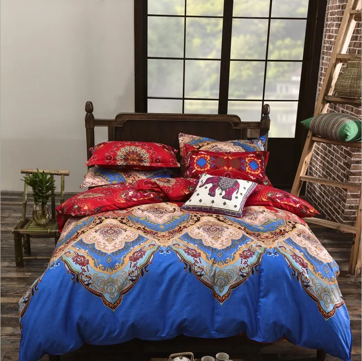 Светло-желтый 4/3PCS3d постельные принадлежности Sham Boho Мандала набор пододеяльников зимняя простыня queen king Размер Хлопок народная индивидуальная кровать набор - Цвет: Светло-желтый