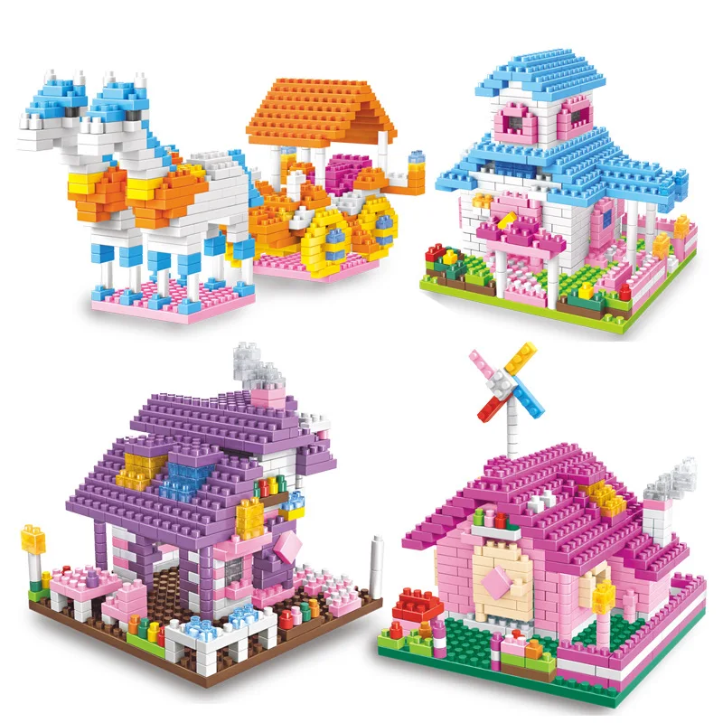 

Fairy Tale Series Small Particles Of Diamond Villa Building Blocks Girls Assembled Princess House Building Carriage Blocks Toys