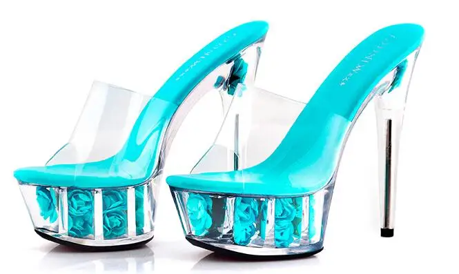 Женские туфли на высоком каблуке разноцветные с цветочным принтом прозрачные