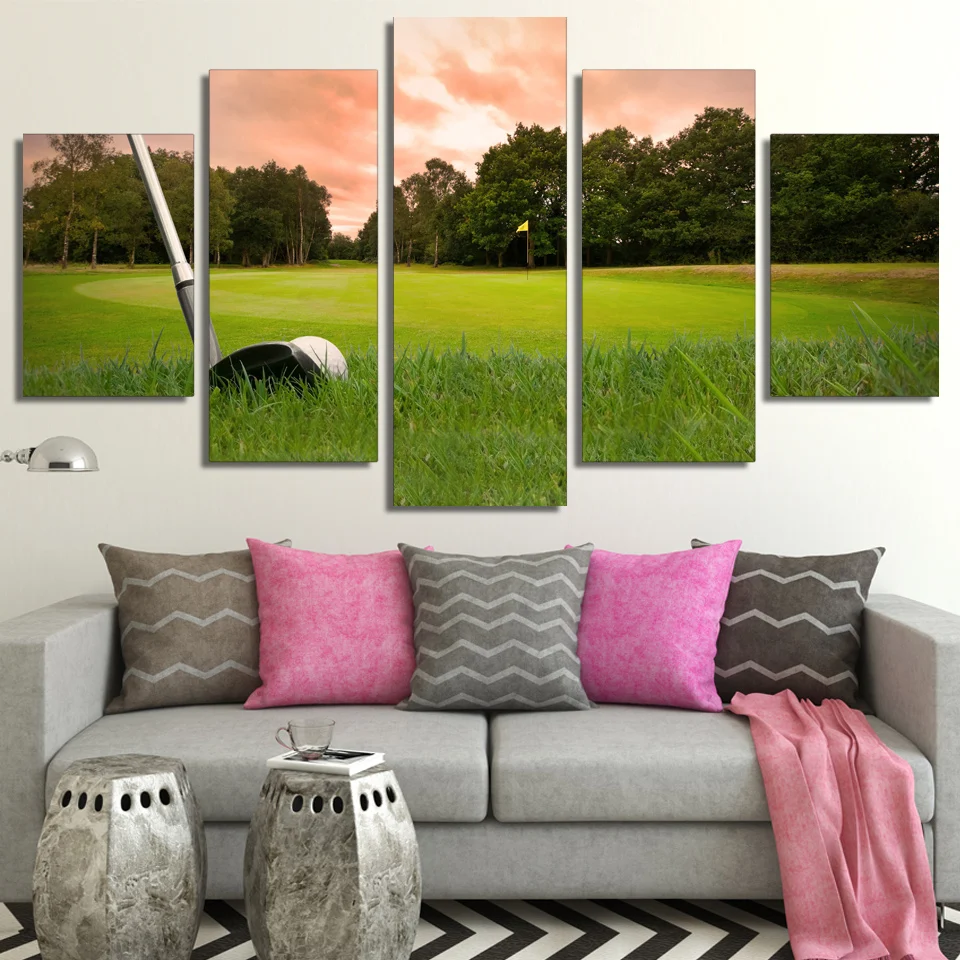 HD Print 5 Piece canvas art golf club course painting for living room home decoration free shipping/ NY-6825C | Дом и сад