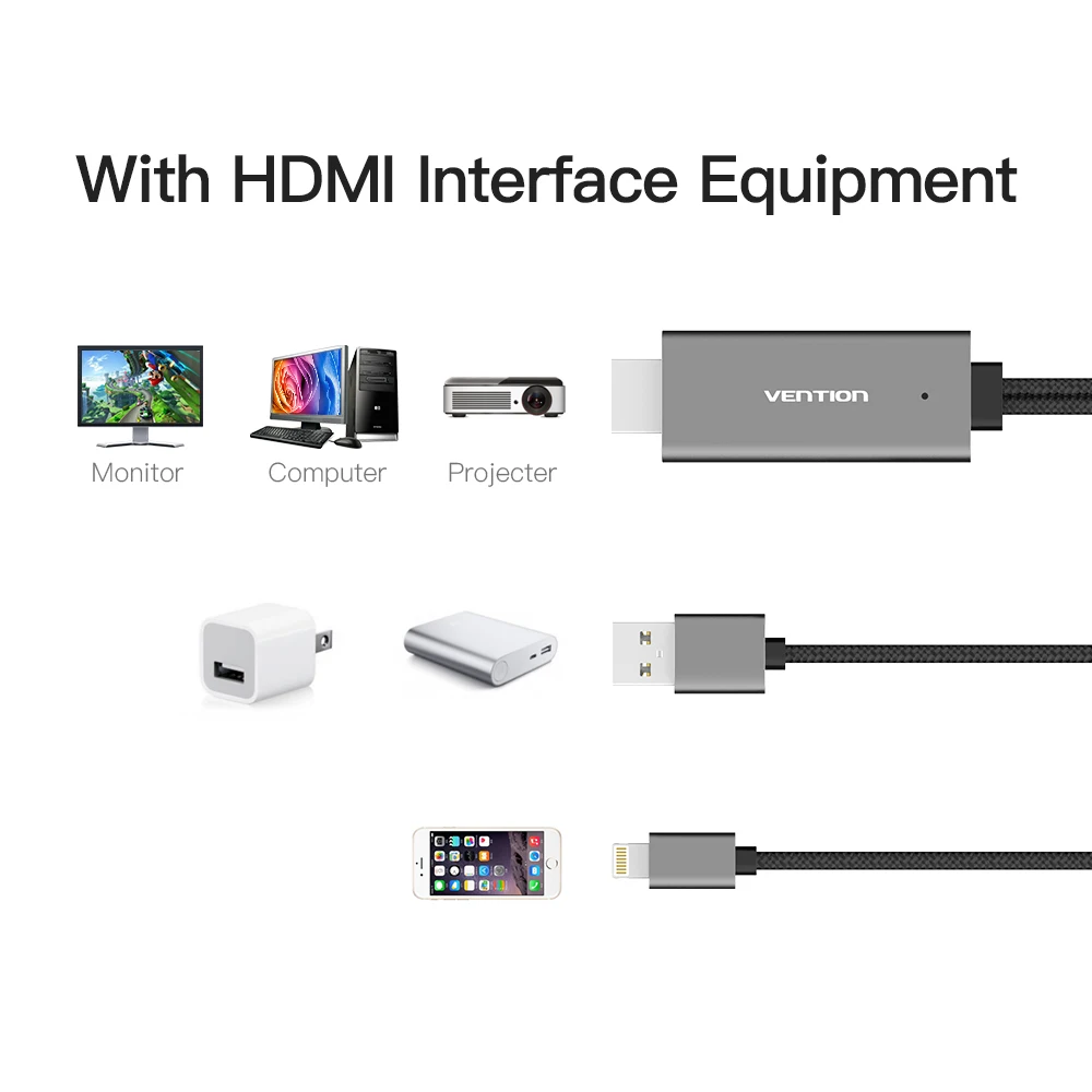 Vention HDMI кабель для iPhone 8Pin к HDMI конвертер адаптер цифровой av-кабель для смартфонов для iPad tv 1080P USB HDMI адаптер
