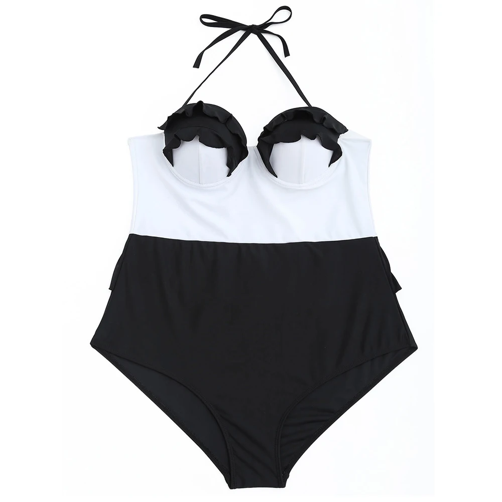 2019 Sexy Plus Size Swimwear Women One Piece Swimsuit Push Up Monokini Large Bathing Suit Summer Beachwear Ruffle Swim | Спорт и