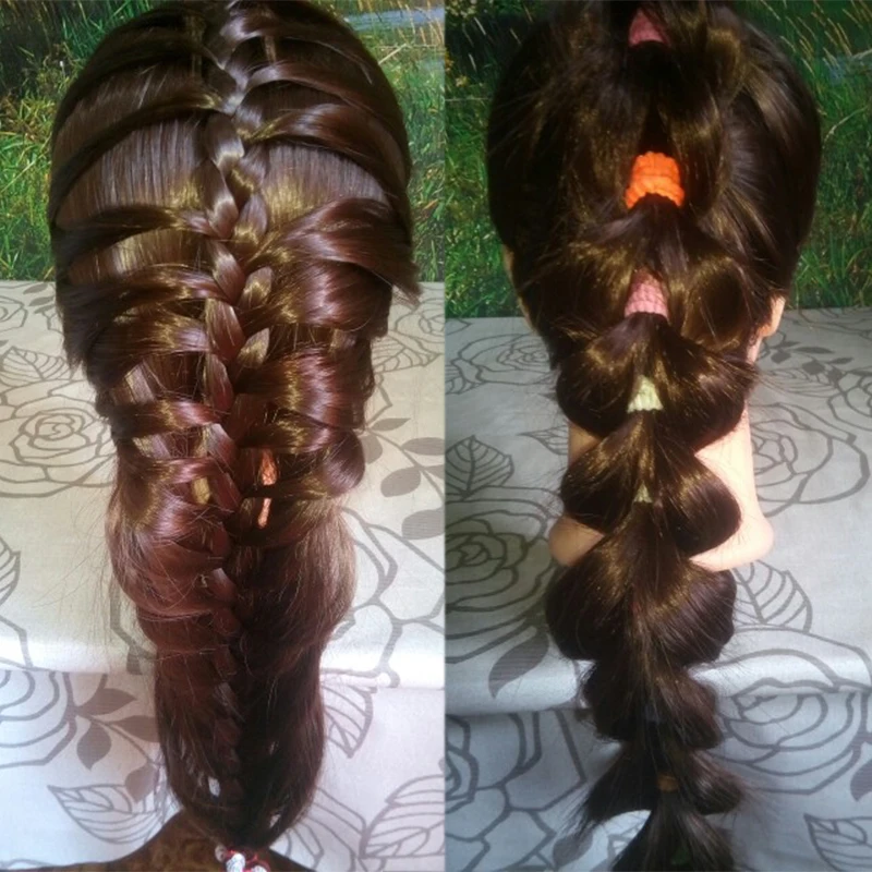 Коричневый Обучение Манекен головы для парикмахеров манекен прически длинных