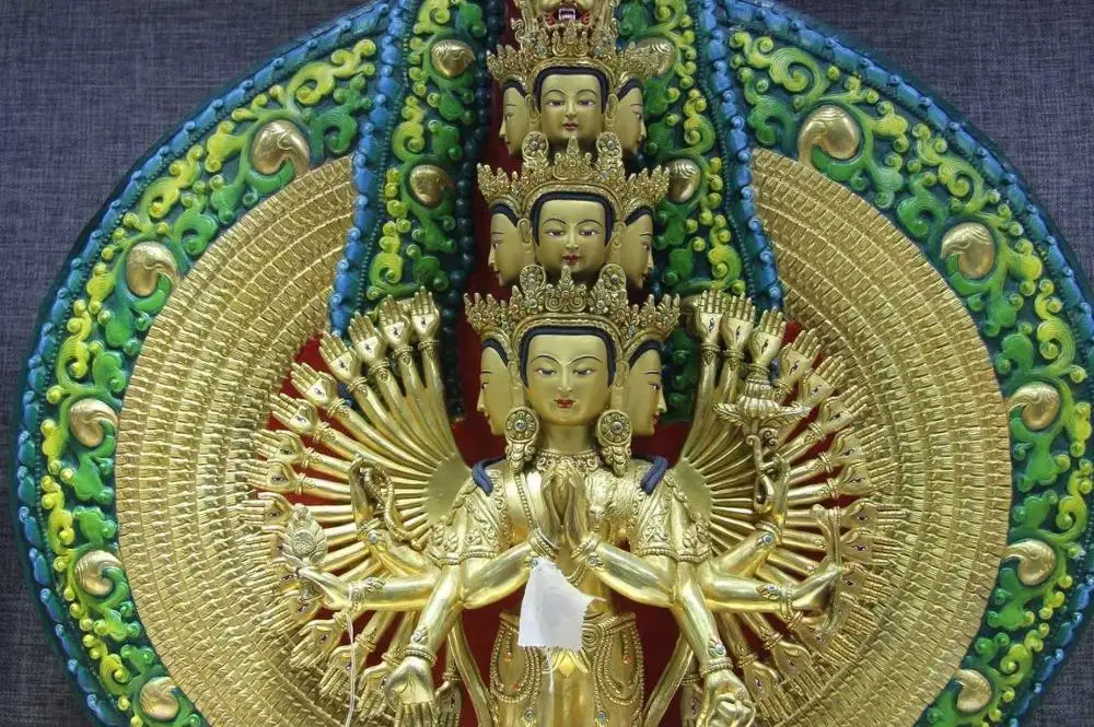 Тибет Буддизм Медь 24 К Золото Свинка Кван-инь Гуань Инь Бодхисаттва