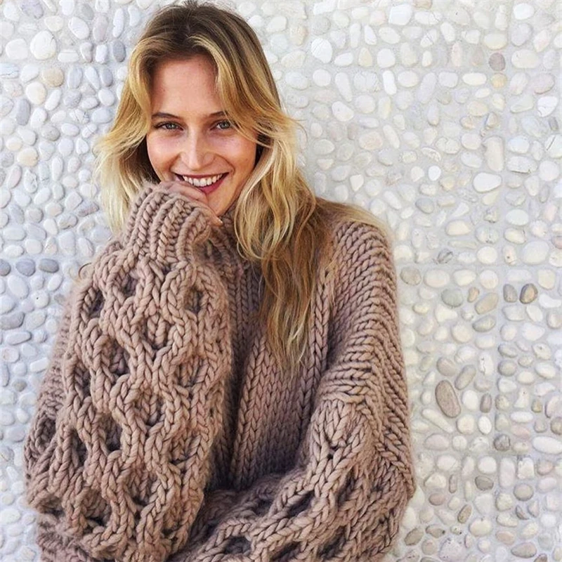 100% мериносовая шерсть водолазка женский свитер Харадзюку свободный стиль ручной