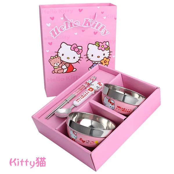 Детская Милая миска с палочками для еды ложка hello kitty музыкальная кошка мультфильм дети из нержавеющей стали анти-горячий анти-осень KT миска для кошки